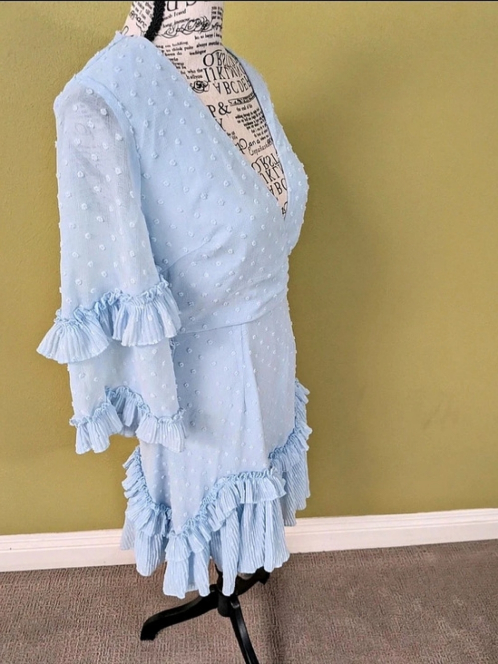 Women's Blue Ruffle Mini Dress - Picture 2 of 3